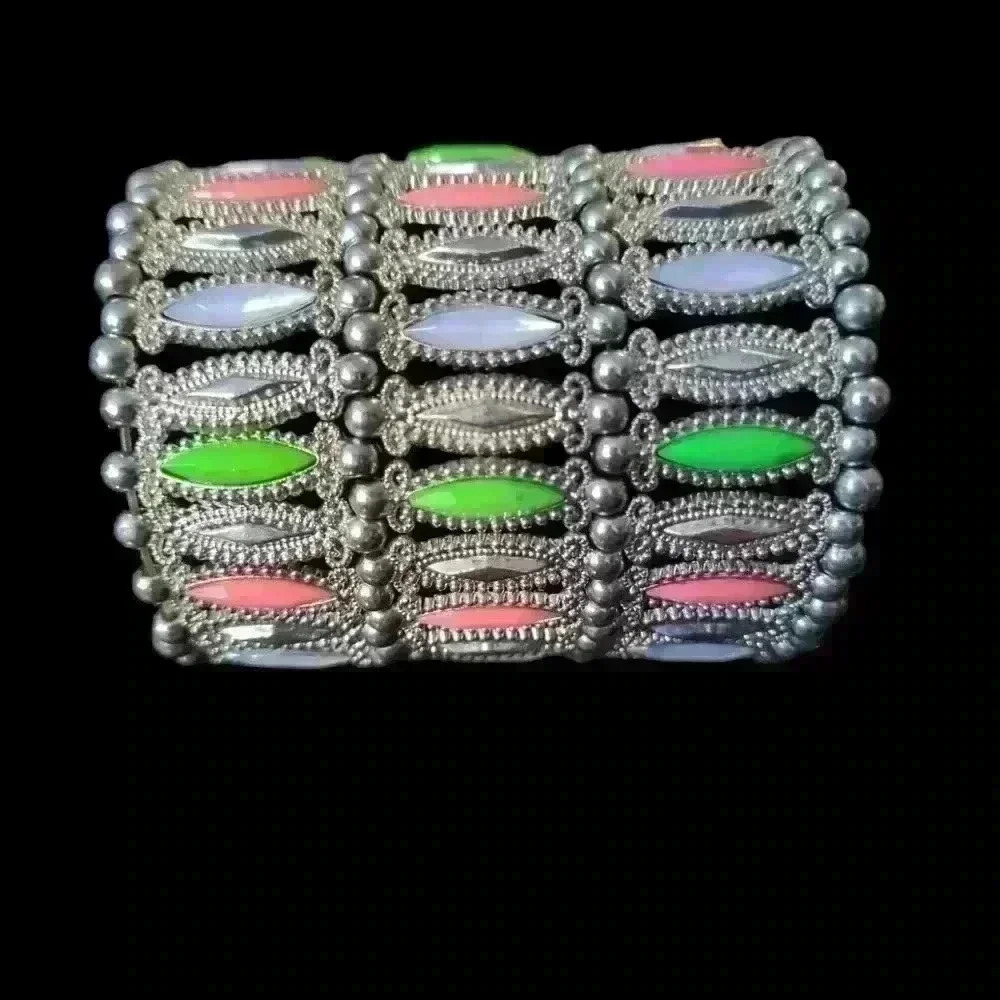 Sliver tone multi color stretch bracelet